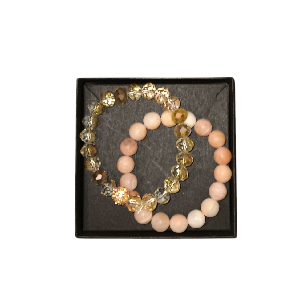 BPD 2 Piece Beaded Stretch Bracelet Set, Pink & White, NWOT